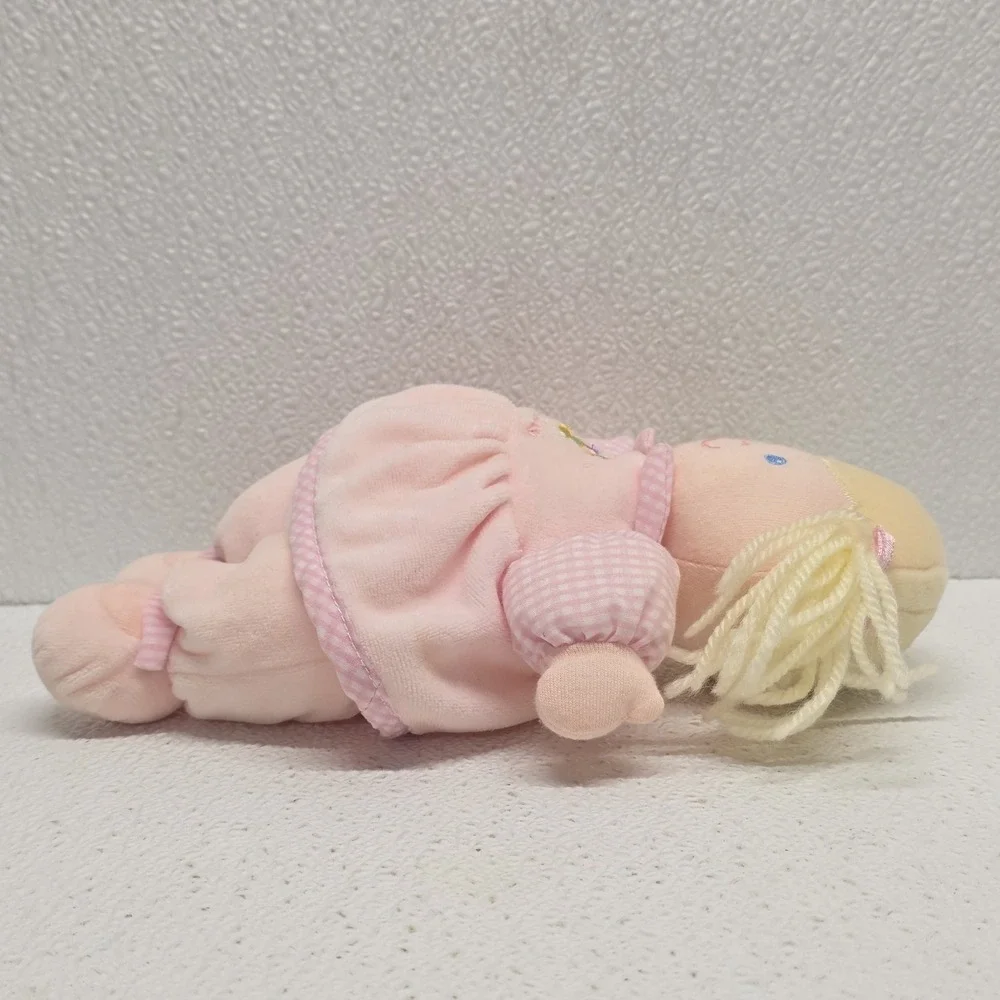 Oshkosh Blonde Baby Doll Blue Eyes Pink Rattle Plush Floral Dress